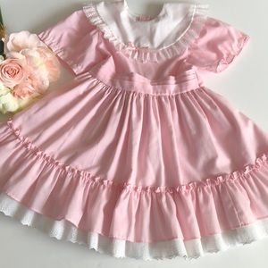 Mini world Pink Dress with Wide White Collar 6T Pink Mini World 1980s Vintage